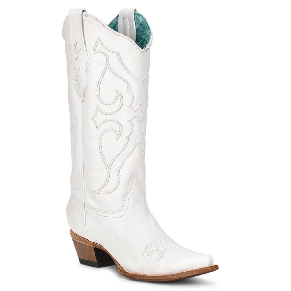 New $228 CORRAL Ladies White Stitched Leather Snip Toe Cowboy Boots 7 Z5046